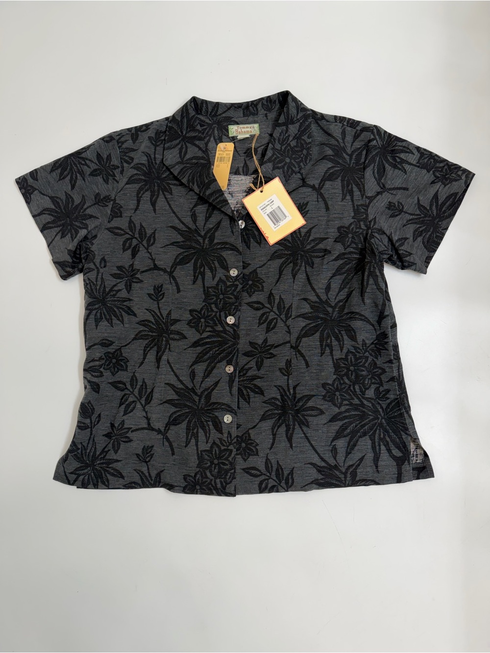NWT Tommy Bahama 100% Silk Konacopia Camp Shirt Palm Print Black Large